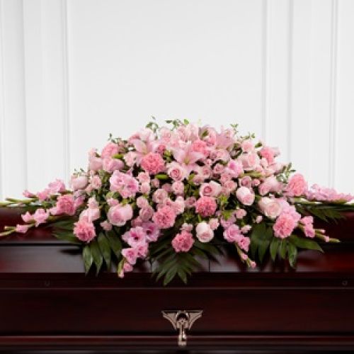 pink funeral casket flowers